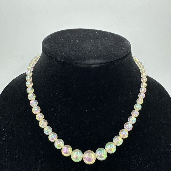 Vintage Beaded Necklace Iridescent Soap Bubble Beads 16” - Picture 1 of 10